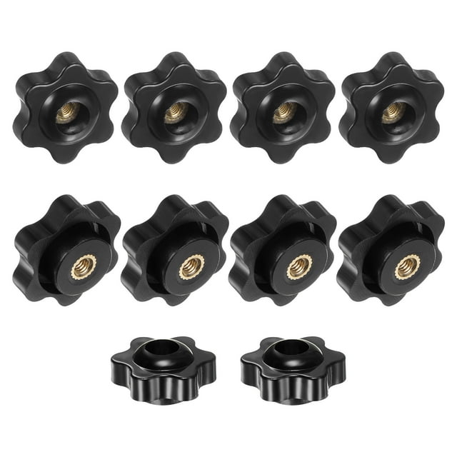 Uxcell Paquete de 10 perillas de 6 estrellas, rosca hembra M4, cabeza hexagonal de 25 mm, manijas de agarre de bronce con orificio pasante