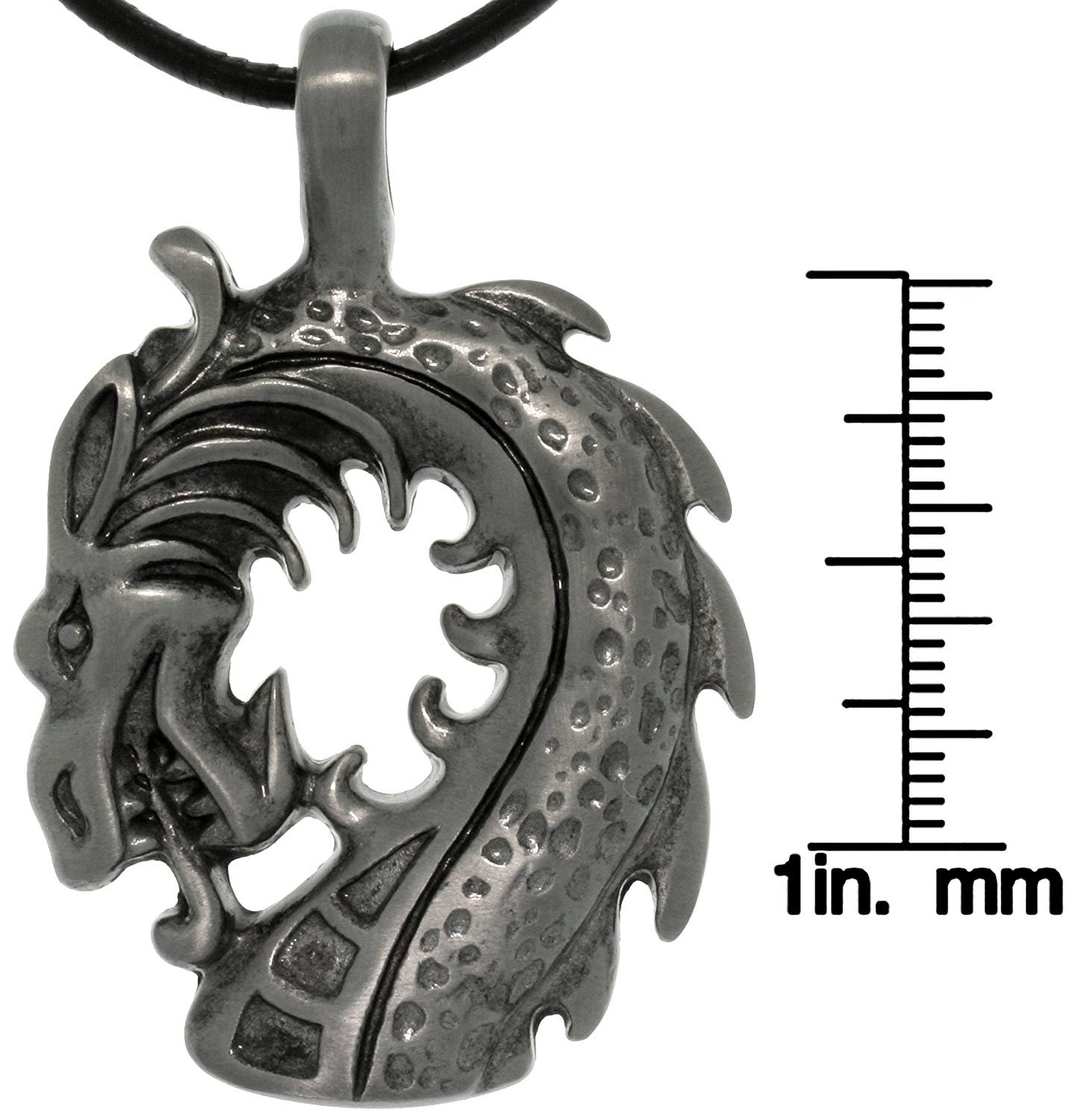 Jewelry Trends Pewter Dragon Head Unisex Pendant on 18 Inch Black Leather Cord Necklace