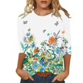 thumbnail image 1 of TSADFHJI Hauts Femmes Manches Courtes Chandail Femme 3/4 Manches Hauts Chemise Décontractée Col Rond Chemise Imprimée Mode Blouse Légère TG Blanc, 1 of 5