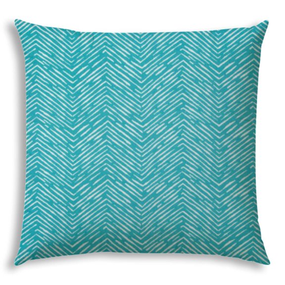 20" X 20" Turquoise And White Zippered Polyester Chevron Throw Pillow Cover