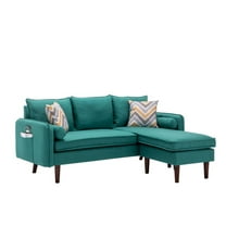 Ranon 70 Inch Sectional Chaise Sofa, Pillows, USB Ports, Side Pockets, Teal - Saltoro Sherpi