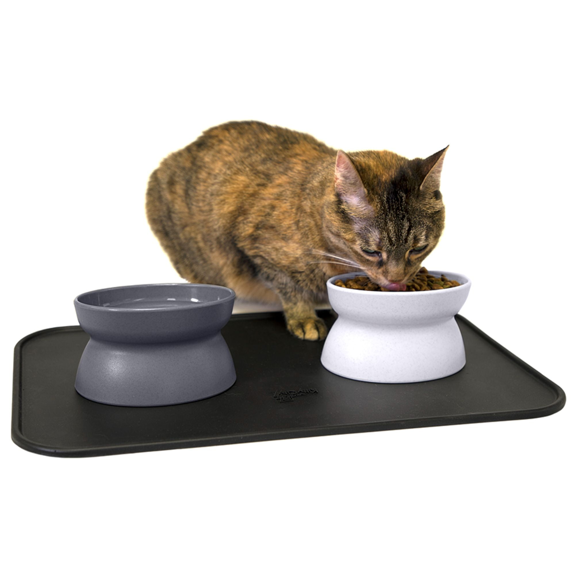 Kitty City Elevated Whisker-Friendly Cat Bowls, Dishwasher Safe Plastic with Non-Skid Placemat, 3-Pack