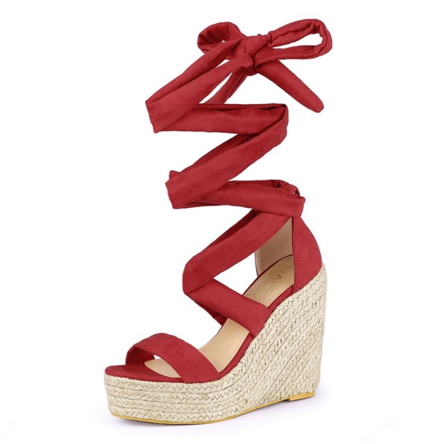 Sandalias Tacones Cuña Cordones Plataforma Rot 25.5cm