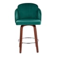 thumbnail image 6 of Lumisource Dahlia Contemporary Counter Stool in Walnut Wood and Green Velvet with Gold Metal Accent and Round Chrome Footrest - Set of 2, 6 of 7