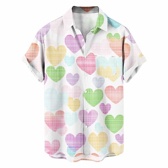 Men Casual Shirt, Short Sleeve Button Up, Turndown Collar Print Top, Summer Vacation Wear, Relaxed Fit Fade Resistant Fabric for Outdoor Daily Use