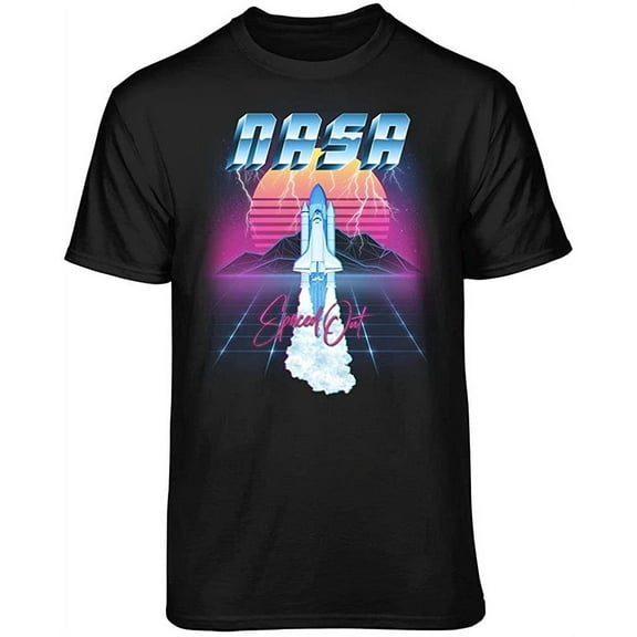 Teelocity NASA 80s Futuristic Graphic T-Shirt (Medium, Black)