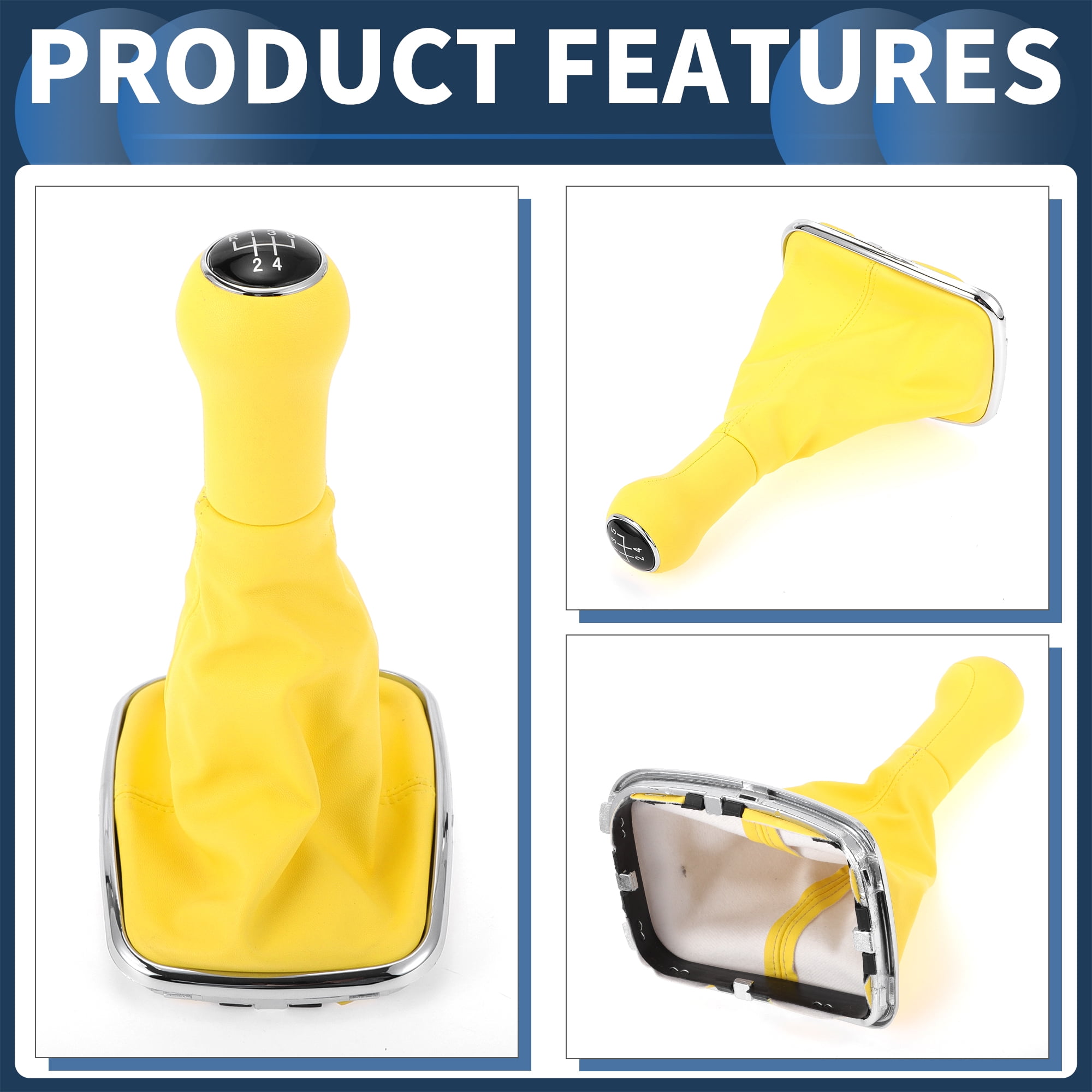 Unique Bargains 5 Speed Gear Shifter Knob with Cover, Gearbox Stick Shifter Lever Knob for Volkswagen Bora Golf MK4 1998-2007 Plastic Faux Leather Yellow Black, 1 Pc