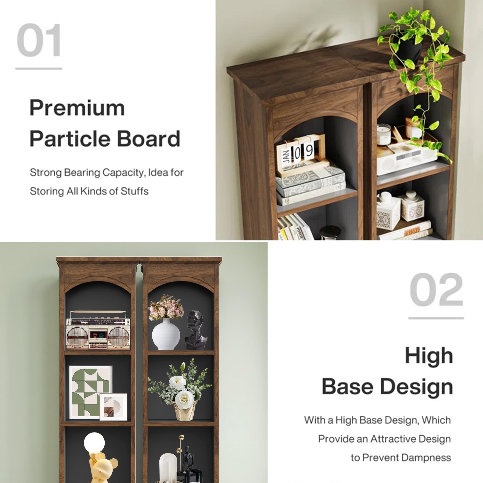 MAYEERTY Slim Narrow 5-Cube Corner Bookcase, 70.9" White Oak Mix Vertical Display Storage Rack