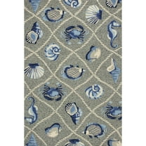 8'x10' Grey Hand Hooked UV Treated Coastal Sea Life Indoor Outdoor Area Rug