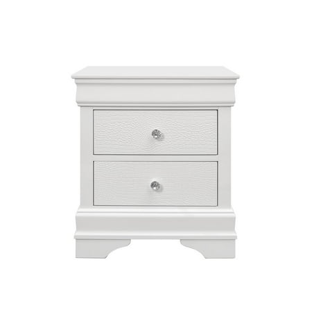 HomeRoots 24 White Shagreen Two Drawer Solid Wood Nightstand