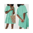 thumbnail image 6 of Michellecmm Women Mini Dress Short Sleeve V Neck Pleated Solid A-line Dress Summer Dress for Casual Daily, 6 of 9