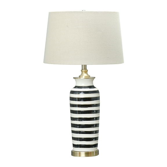 Ember Interiors Ceramic Table Lamp, Black and White Striped