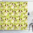 thumbnail image 1 of Labrador Shower Curtain, Puppies with Smiling Faces Bones Happy Baby Animals Nursery Cartoon, Fabric Bathroom Set with Hooks, 69W X 84L Inches Extra Long, Yellow Green Beige Brown, by Ambesonne, 1 of 3