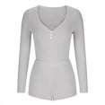 thumbnail image 3 of Yuzhih 2 Piece Pajama Sets for Women Ribbed Knit Sleepwear V Neck Long Sleeve Crop Top and Shorts Lounge Set, 3 of 4