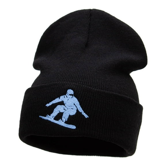 Snowboarding Silhouette Embroidered Long Knitted Beanie - Black OSFM