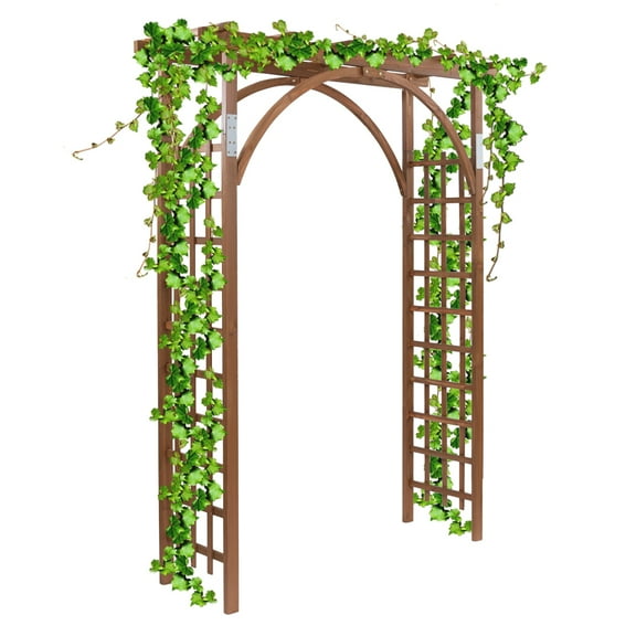 62.99"W X 84.65"H Trellis for Climbing Plants, Garden Wedding Arbor, Dark Brown Arch Trellis with Stakes, Climbing Plants Arbor Party Decoration Décor