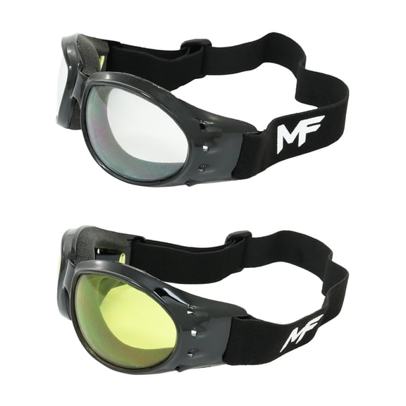 MF Eyewear Vulcan Padded Motorcycle Goggles 2 Pair Black Frame Clear & Yellow Lenses