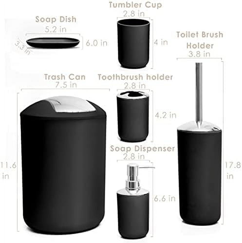 Moss & Stone 6 pcs Bathroom Accessories Set Includes Soap Dispenser, Toothbrush Holder, Toothbrush Cup, Soap Dish, A Complete Decor Black Set