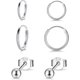 thumbnail image 1 of Pendientes de botón de plata de ley con aro pequeño para cartílago (3 pares), hipoalergénicos, con circonita cúbica de 3 mm y bola redonda de 10 mm/12 mm., 1 of 5