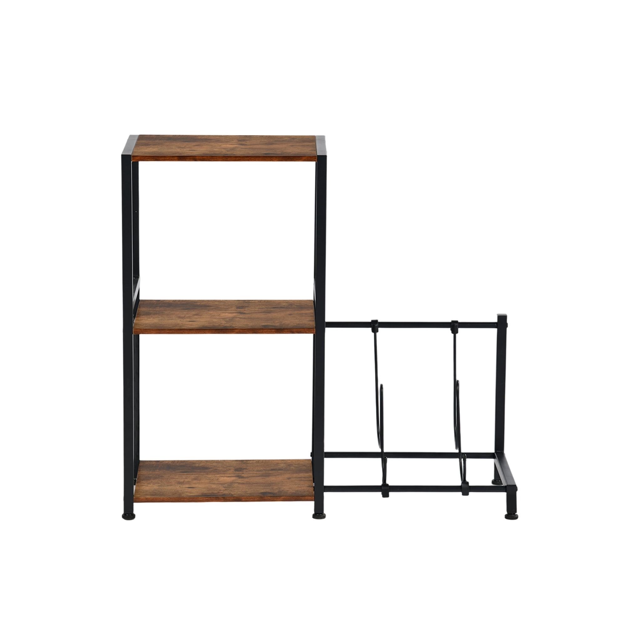 3-Tier End Table with Guitar Stand, 2-Guitar Holder Music Equipment Rack, Storage Shelf for Vinyl Records Audio Gear for Living Room Studio
