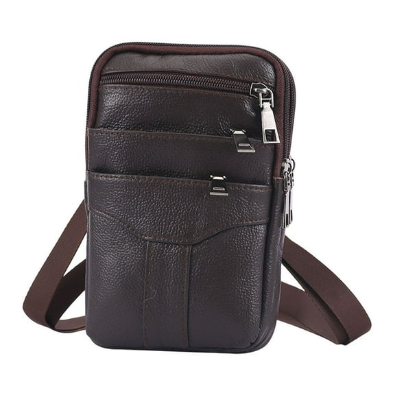 Men Waist Bag Solid Color Multi Pocket Vintage Portable Replacement Rectangular Crossbody Car Key Storage Pack Pouch Coffee