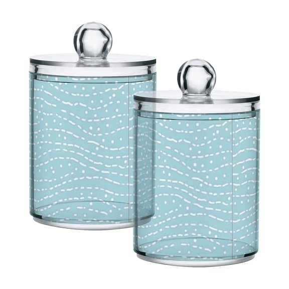 Light Blue Dots Cotton Swabs Cans Translucent Plastic Canisters Dustproof Lid for Bathroom Storage
