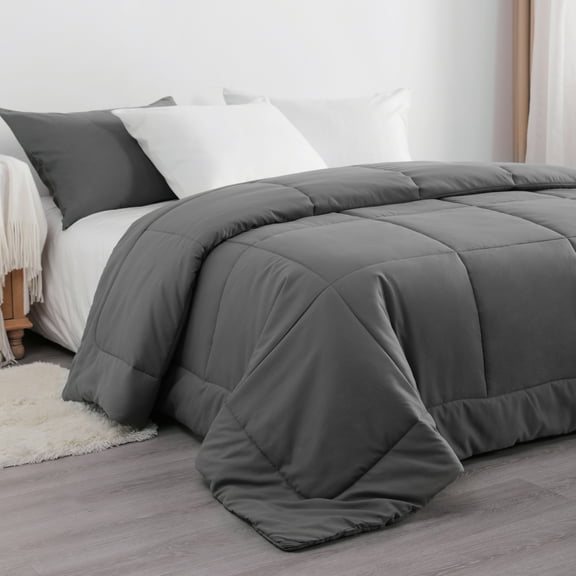 Flxxie Ultra Soft Down Alternative Comforter, Twin, 68x90 inch, Dark Gray Quilted Duvet Insert