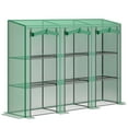 thumbnail image 1 of Outsunny Lean-to Mini Greenhouse w/ 3 Tier Shelves, 3 Roll-Up Doors, Green, 1 of 10