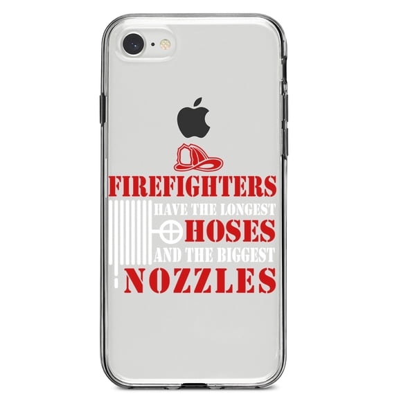 DistinctInk Clear Shockproof Hybrid Case for iPhone 7 8 SE (2020 Model) 4.7" Screen TPU Bumper Acrylic Back Tempered Glass Screen Protector - Firefights Have Longest Hoses and Biggest Nozzles