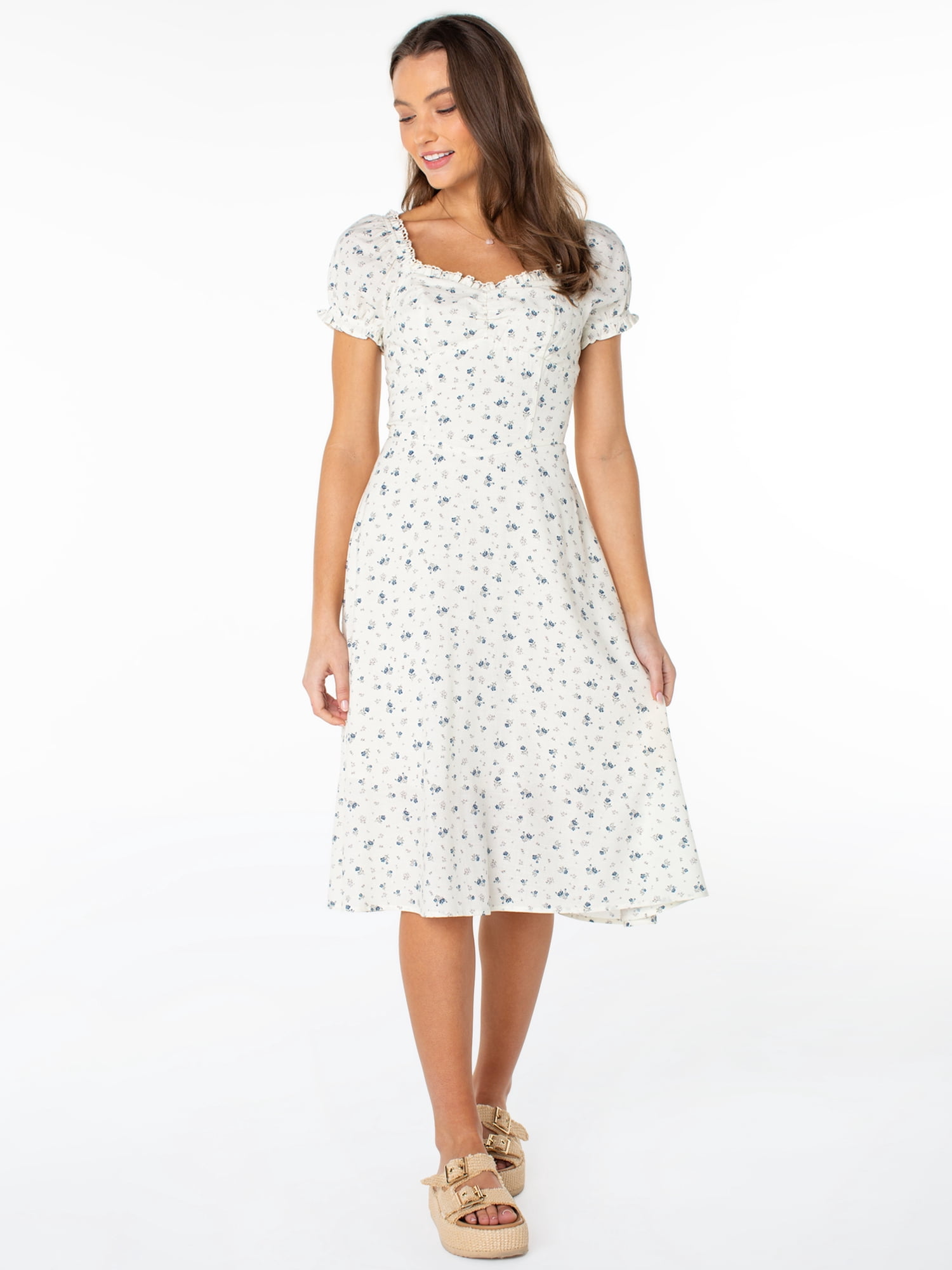 Celebrity Pink Women's and Women's Plus Puff Sleeve Midi Dress, Sizes XS-4X