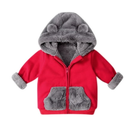

EHTMSAK Toddler Baby Boy Girl s Long Sleeve Pockets Coat Children Fall Winter Hooded Zip Up Outerwear Color Block Fleece Jacket Red 1Y-6Y 120