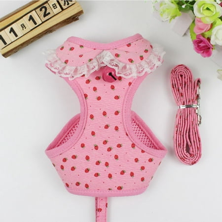 Soft Breathable Mesh Vest Harness Leash Set with Bell Puppy Dog Cat Cute Lace Vest Traction Rope Color:Pink (The Best Cat Harness)