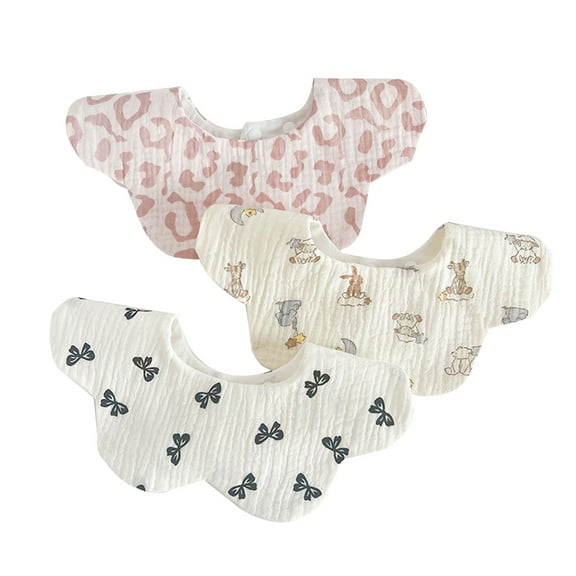 3-Piece Drooling Bib Petal-shaped Burp Cloths for 0-24M Baby Breathable Saliva Towel Cartoon Print Baby Bib for Newborns