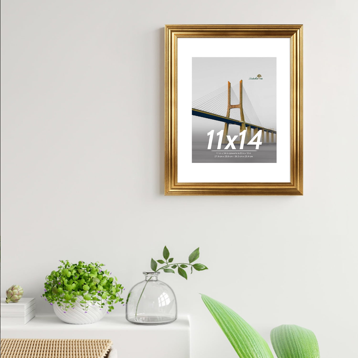 Scholartree 2PACK 11x14 Picture Frame , Display Photo 11x14 Matted to 8x10 Wall Frame Frame, Gold