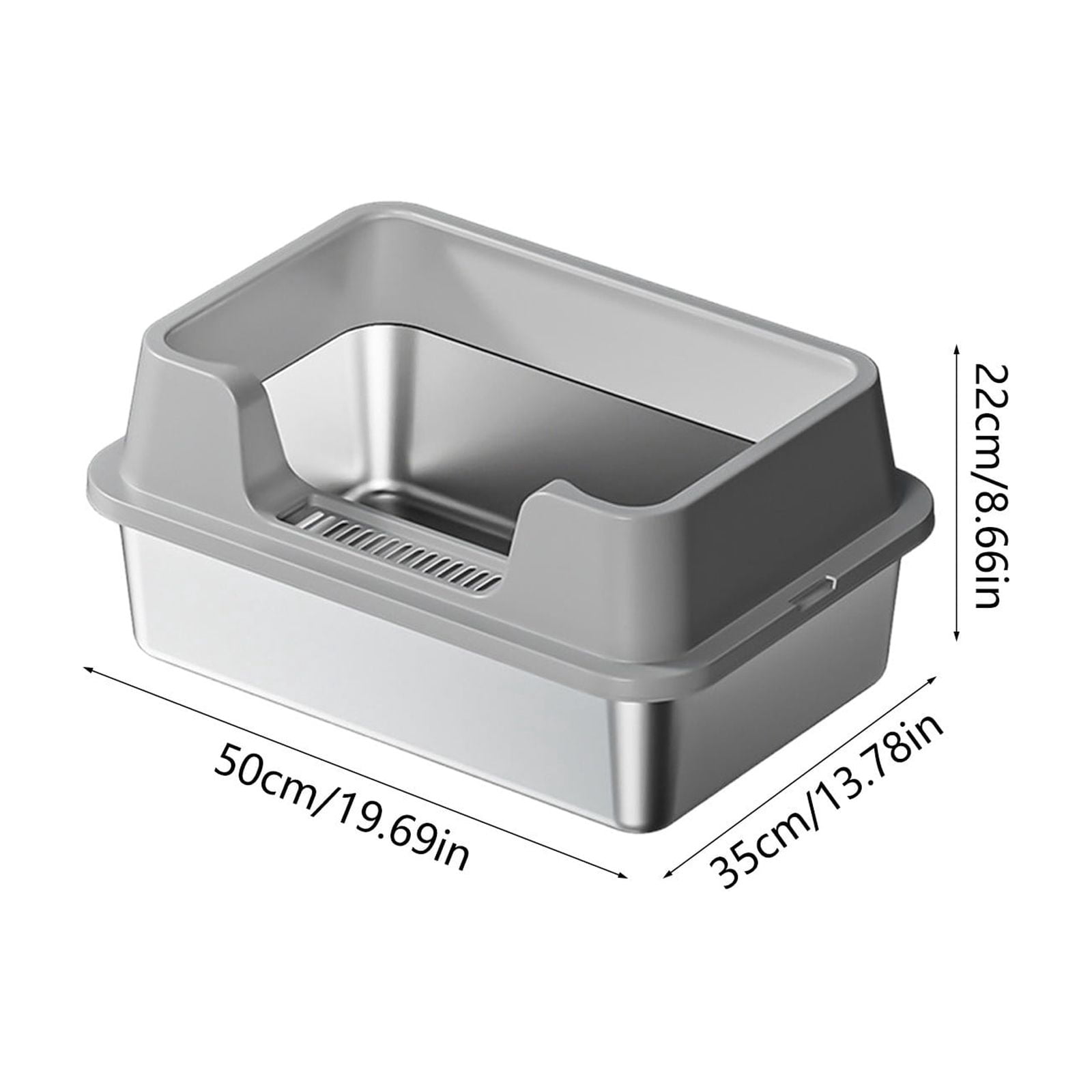 Stainless Steel Cat Litter Box, XL Semi-Enclosed High Sides Litter Pan, Anti-Splash Odor Control, Non-Stick Leakproof with Scoop, 20"x 13" (Gray)