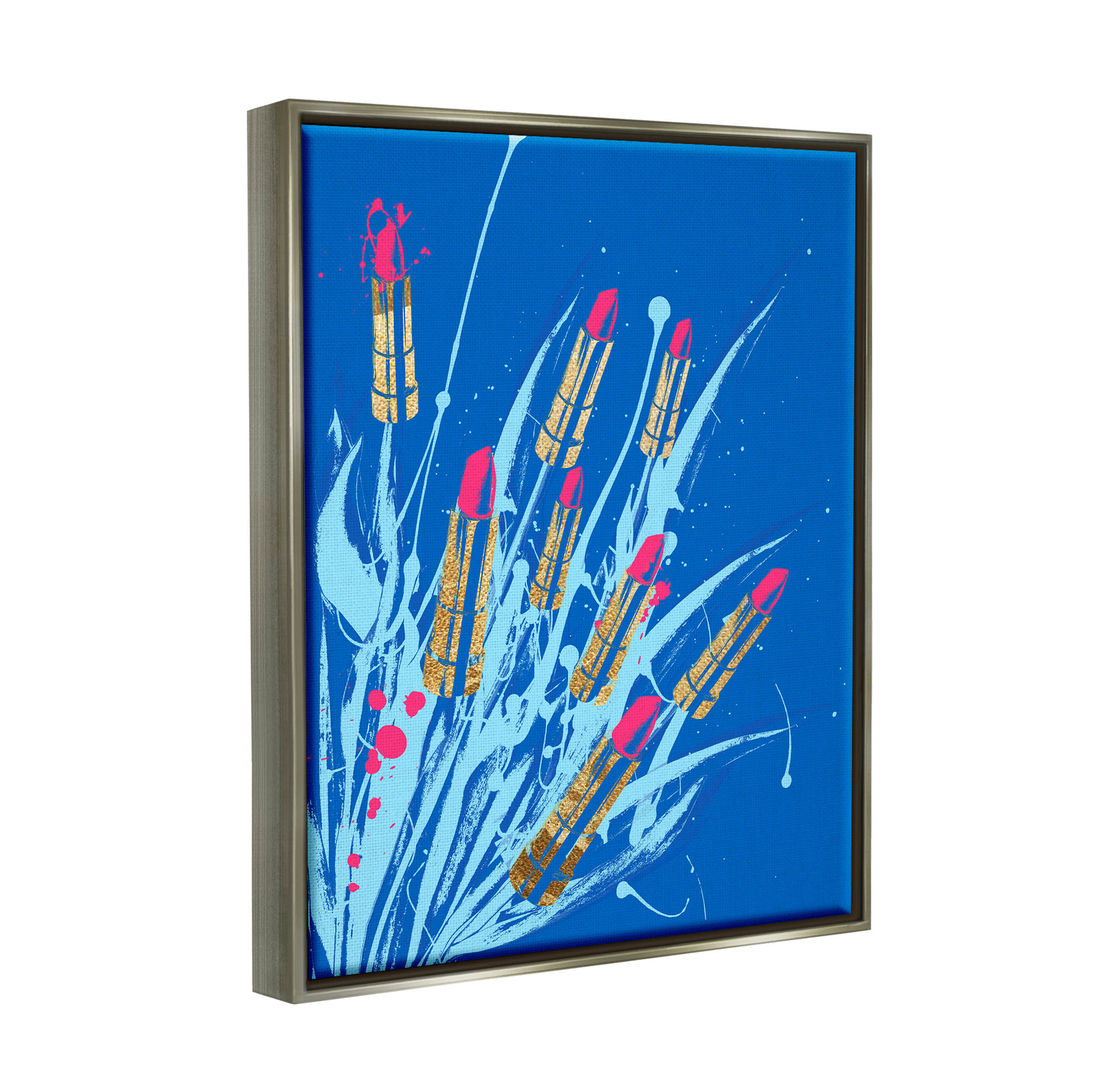 Stupell Industries Vivid Glam Lipstick Arrangement Graphic Art Luster Gray Floating Framed Canvas Print Wall Art, Design by Lil' Rue