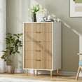thumbnail image 1 of Commode à 5 Tiroirs avec Poignées Dorées, Design à Rayures Verticales, Grand Rangement 29.5x18.1x48 Po pour Chambre, Naturel, 1 of 7