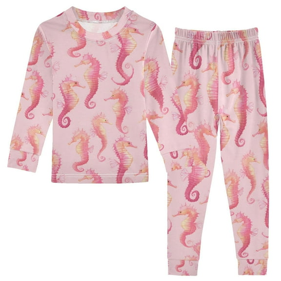 joogoo Seahorse Cartoon 2 Piece Long Sleeve Tee and Pants Cotton Pajama Set 5Y