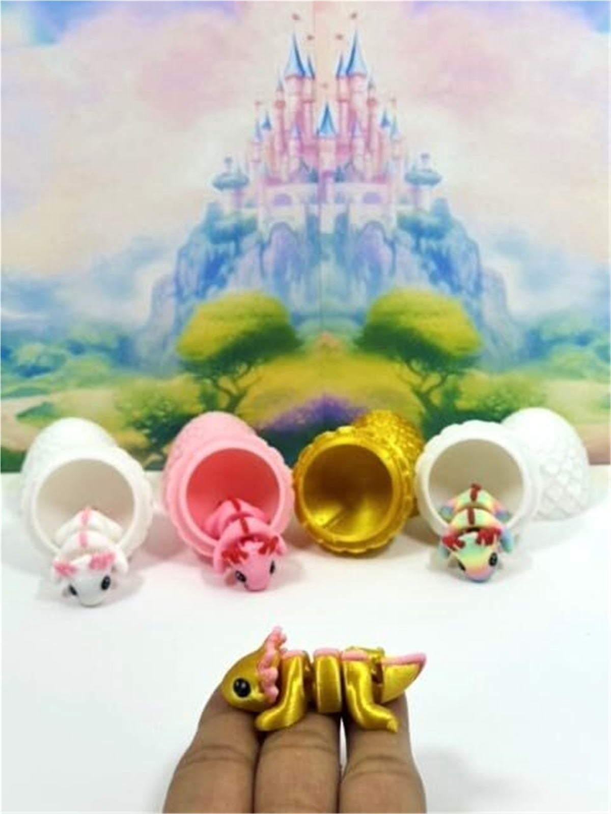 4pcs 3D Printed Articulated Axolotl with Egg, Fidget Axolotl Fidget Executive Desk  Home Decor