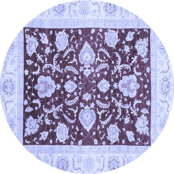 Ahgly Company Machine Washable Indoor Round Oriental Blue Traditional Area Rugs, 6' Round