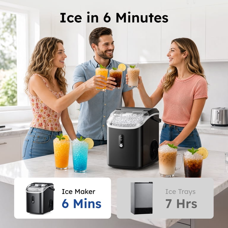 SIMZLIFE 34lbs/24H Nugget Ice Maker, Portable Countertop Ice