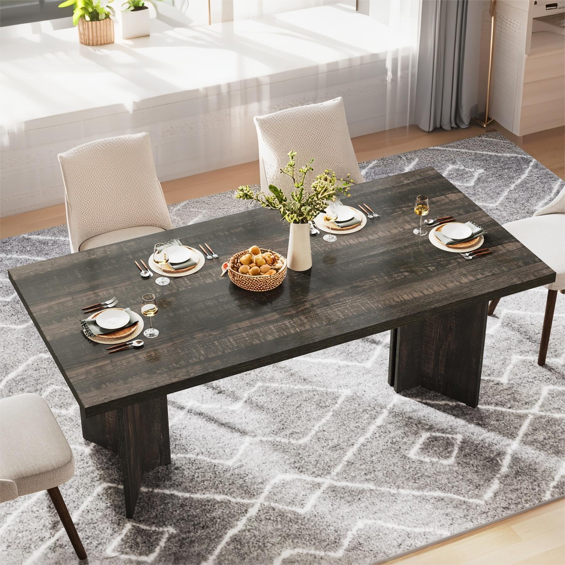 Fnova 63" Rectangular Modern Dining Table, Wooden Modern Kitchen Table for 6 People for Dining Room, Black (Chairs Not Included)
