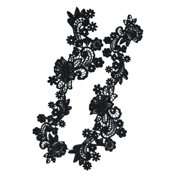 2x1 Par DIY Flor Bordado Tela Coser En Coser Aplique Negro Zulema Apliques de encaje floral