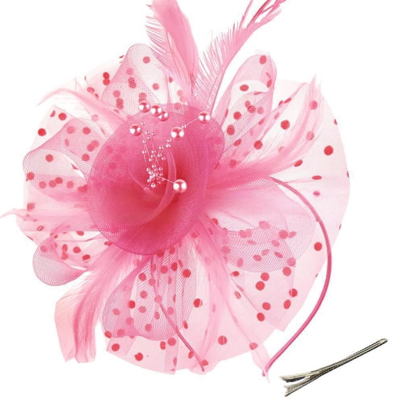 TELOLY Fascinators Hats for Women Cocktail Flower Headband Ribbons Feathers Headwear Women Mesh Tea Hat Party Bridal Supplies Womens Hats Pink