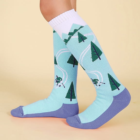 KaiXunRui Kids Wool Socks Boys Winter Boots Grips Kids Ski Socks with Pattern Thermal Mid Calf Snowboard Socks for Boys & Girls