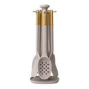 Beautiful by Drew Barrymore 6-Piece Silicone Kitchen Utensil Set with Rotating Rack, Porcini Taupe