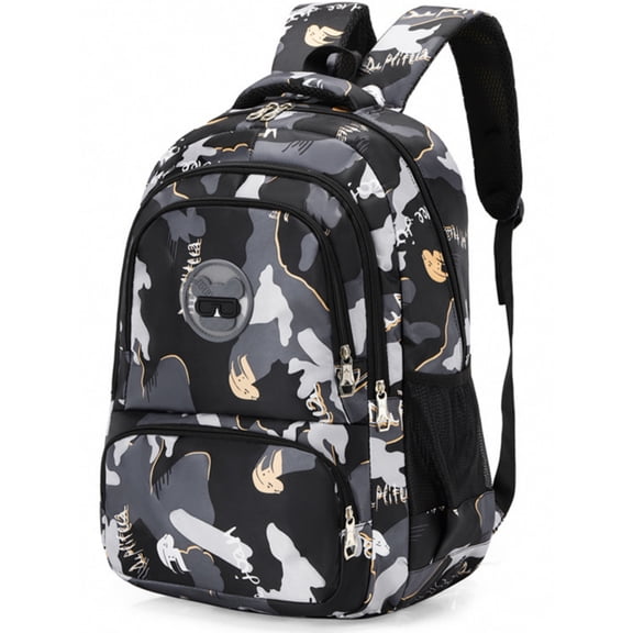 Tyethy School Backpacks for Boys, 15.6 inch College Bookbag Girls Camouflage School Bags for Kids, Black