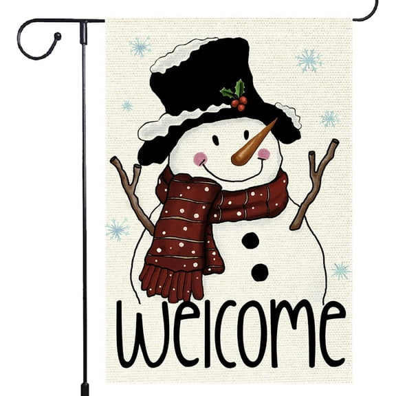 Snowman Snowflake Garden Flag 12x18 Inch Small Burlap Vertical,xmas Winter Welcome Holiday Christmas Decorations Yard Lawn Outdoor Decorative Banner