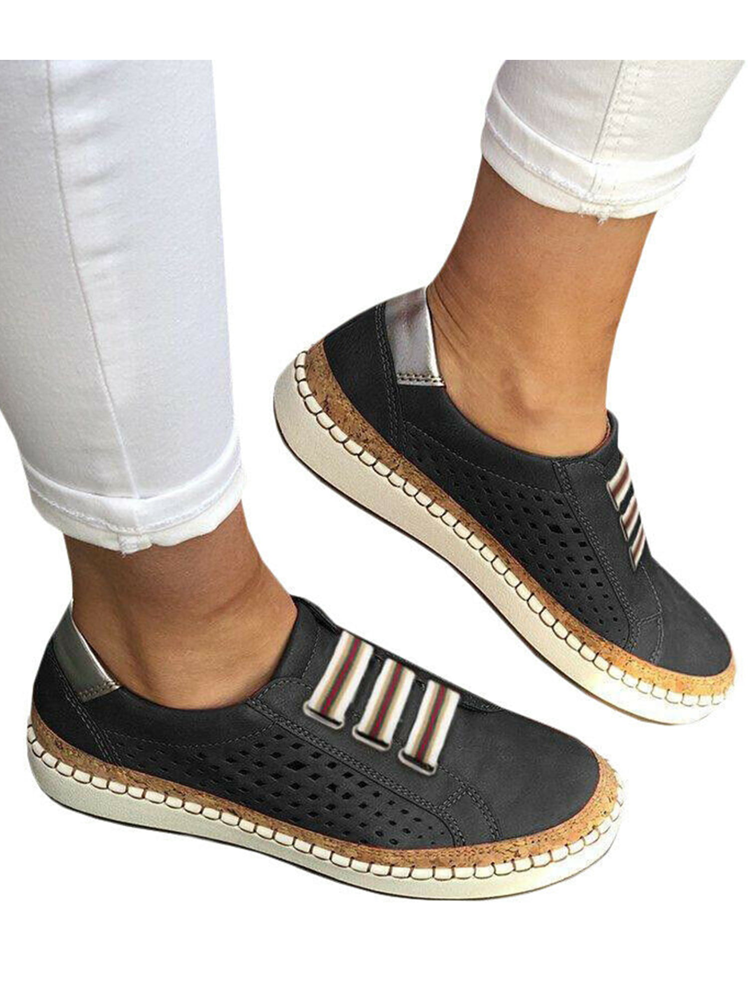 CUTUDE Womens Flat with Sneakers Casual Hollow-Out Slippers Round Toe Slip On Shoes Fashion 
