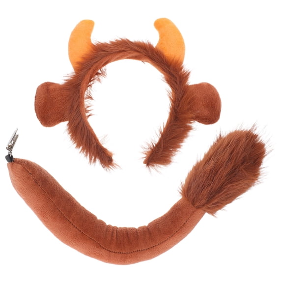 LOLIPPYY 1 Set Brown Calf Horn Headband and Tail, Cow Costume Accessories for Cosplay, Party, Props